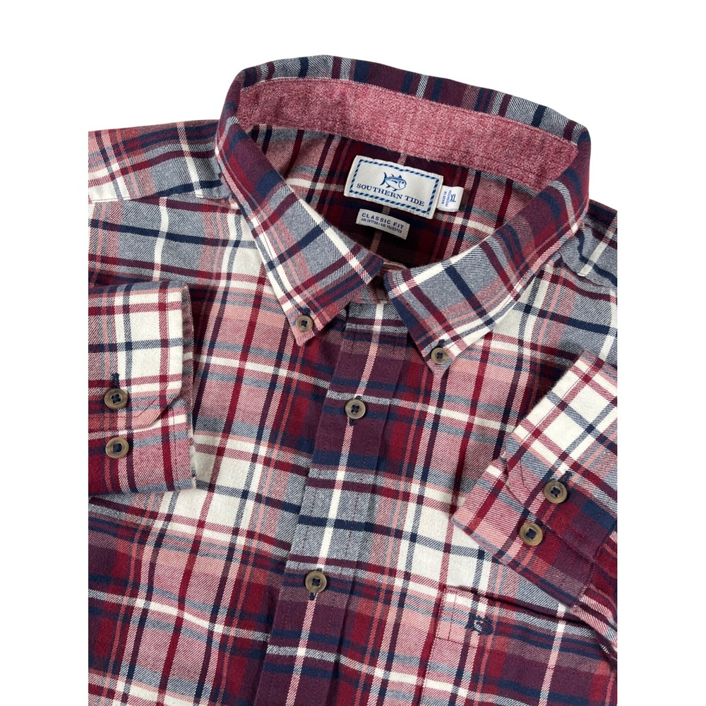 Southern Tide Mens XL Red White Blue Plaid Classic Fit Button Down Flannel Shirt